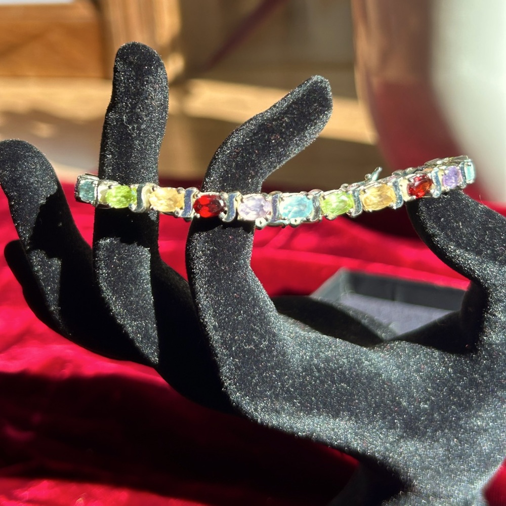 Sterling Silver tennis bracelet with multi-color gemstones